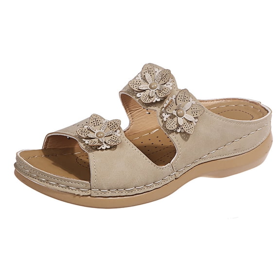 Women Orthotic Slides Comfortable Orthopedic Sandals Walking Sandals with Arch Support Beige 8.5