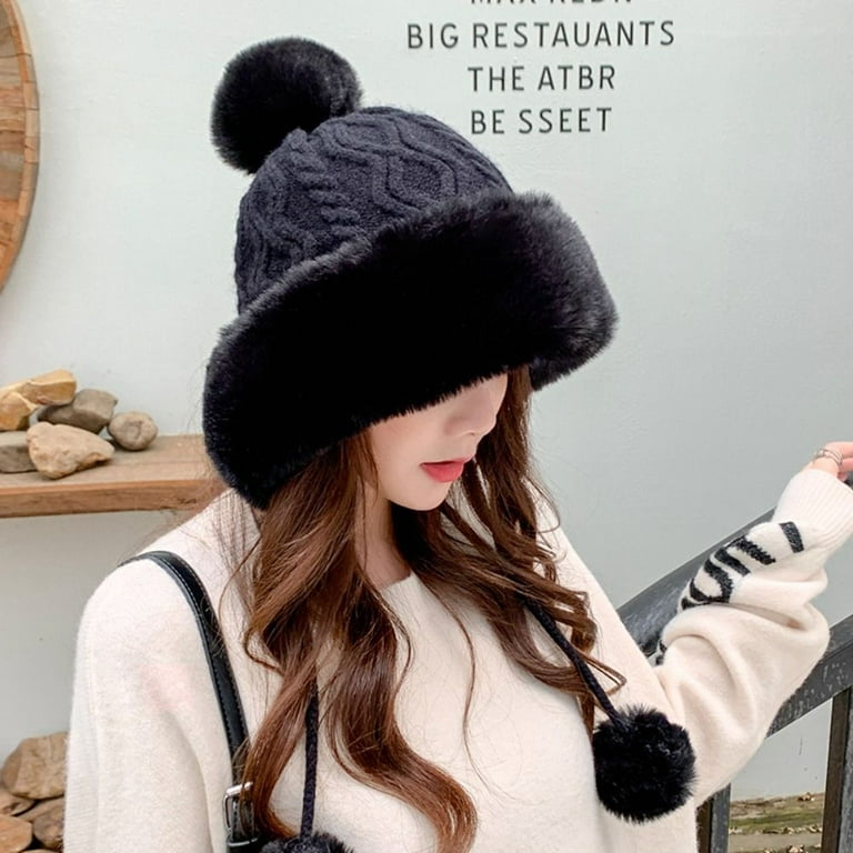 Cheap Women Cold-proof Outdoor Knitted Cap Pom Pom Ball Hats