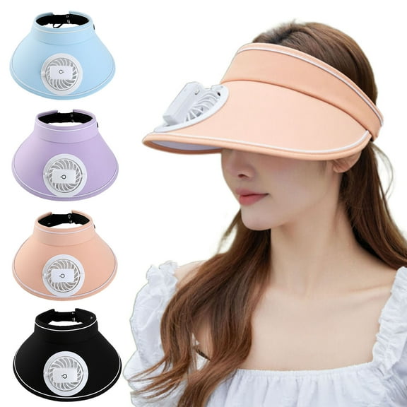Women Outdoor Fan Hat Adjustable Empty Top Anti-UV Sunscreen Large Brim with USB Charging Cooling Fan Beach Travel Sun Hat