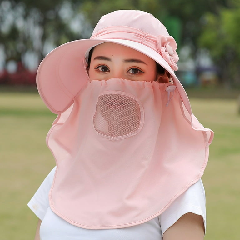 Women Outdoor Sport Fishing Hiking Hat UV Protection Face Neck Flap Sun Cap  Hat Baseball Caps Pink