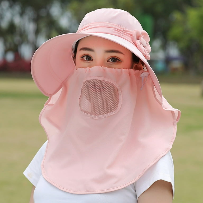 Women Outdoor Sport Fishing Hiking Hat UV Protection Face Neck Flap Sun Cap  Hat Baseball Caps Pink