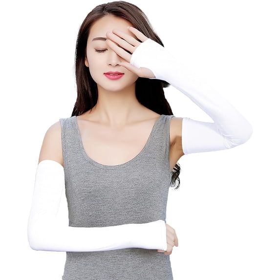 Women Outdoor Sun Block Soft Long Arm Sleeves Fingerless Gloves