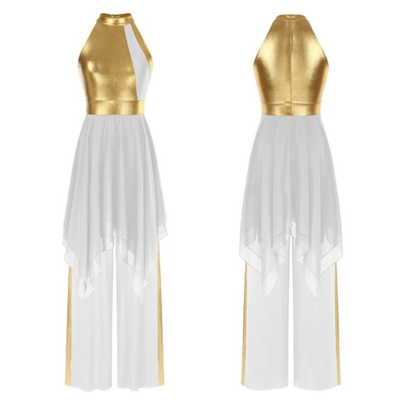 Women Outfit Dress And Metallic Loose Pants Sets For Liturgical Praise Lyrical Dance Choir Stage Performance Festival Event