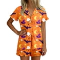 thumbnail image 1 of Women Outfits Halloween Print Lapel Short Sleeve Belted Top And Shorts 2 Piece At Home Wear Women's Clothing Sets L, 1 of 7