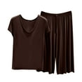 thumbnail image 1 of Women Outfits Sets New Fashion Pajamas Set Summer Casual Soft V-Neck Sleepwear Tops and Wide Leg Capris Pants Sets Sleepwear 2 Piece Outfits Coffee XL, 1 of 3