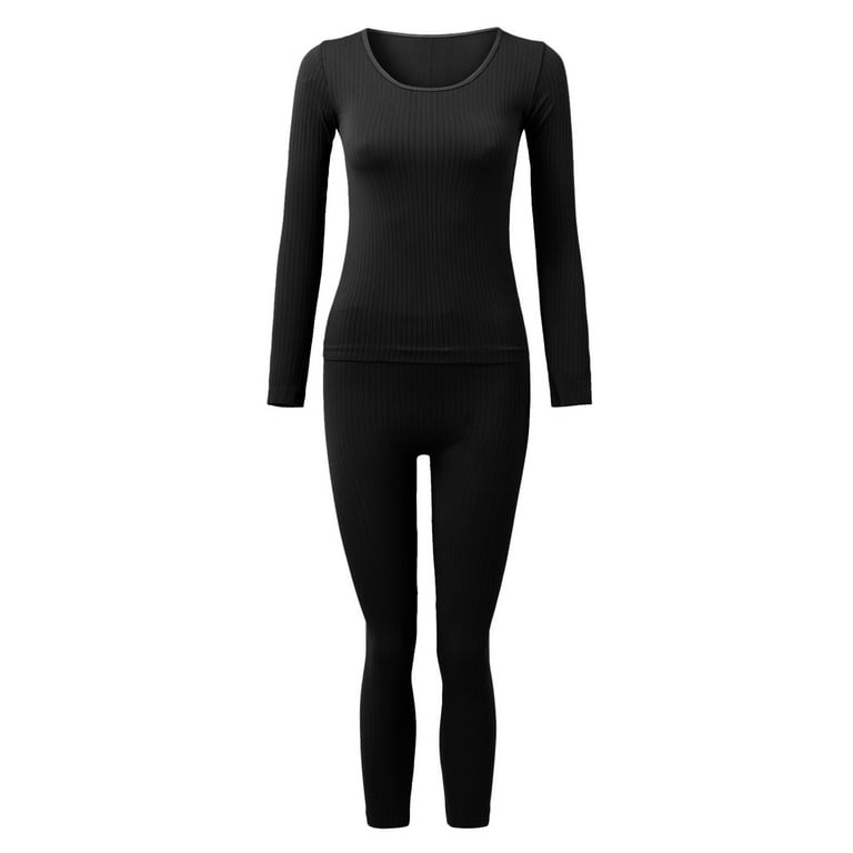Women Outfits Solid Color Long Sleeve Tops And Leggings Elastic Thermal  Inner Wear Thermal Underwear Warm Holiday Sets For Woman 