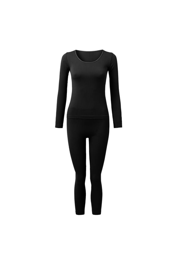 Women Outfits Solid Color Long Sleeve Tops And Leggings Elastic Thermal Inner Wear Thermal Underwear Warm Holiday Sets For Woman