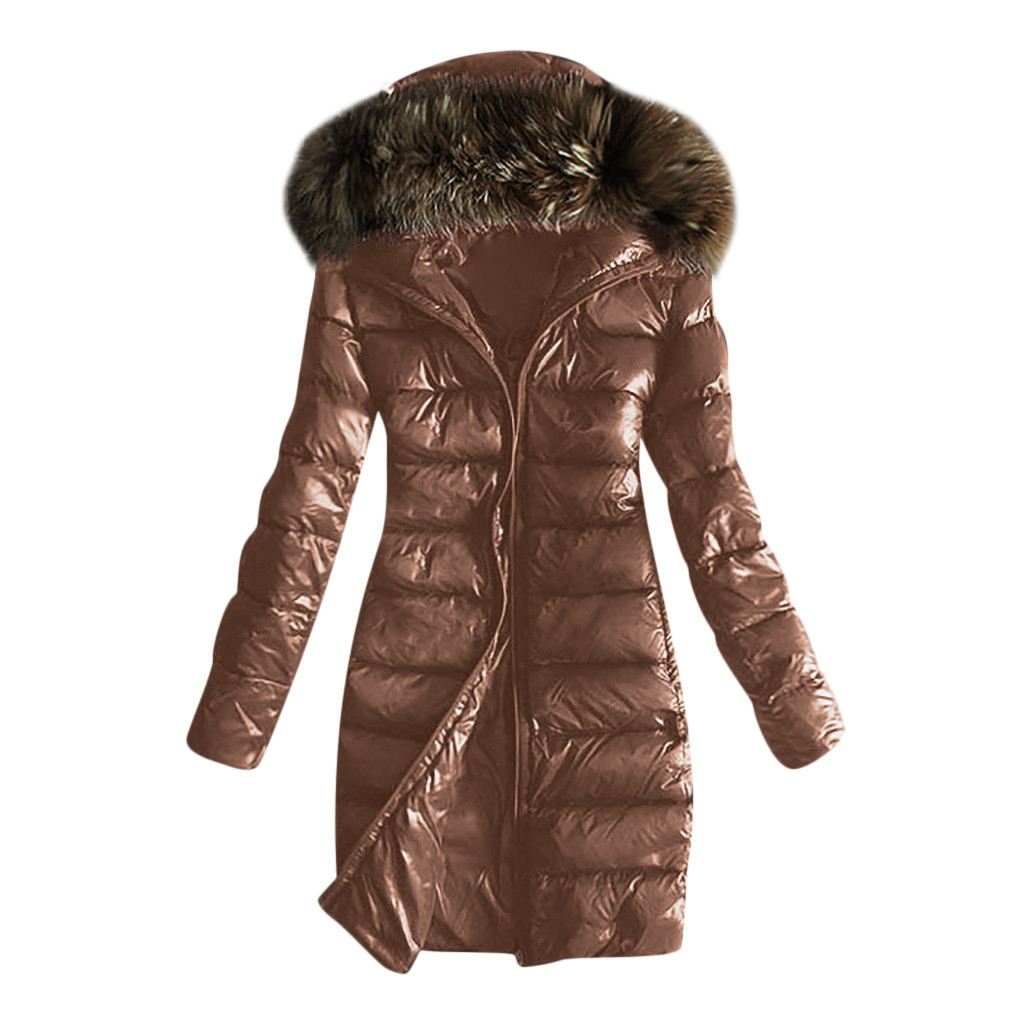 Women Outwear Quilted Winter Warm Coats Fur Collar Hooded Jacket Tops - image 1 of 5