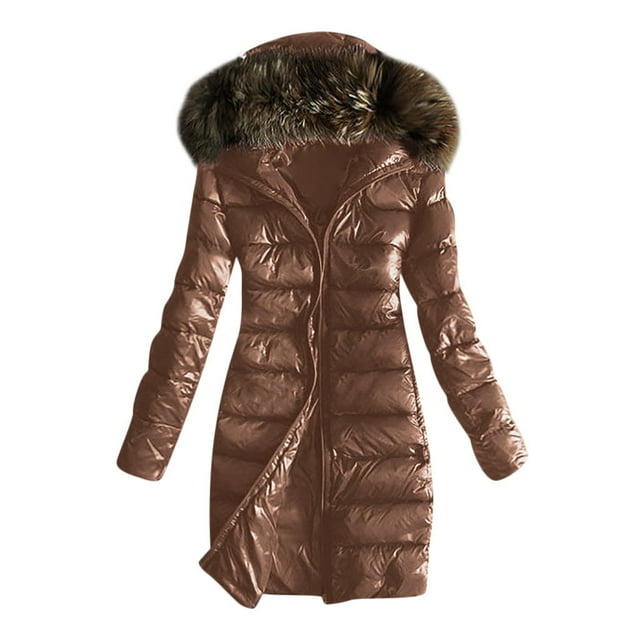 Women Outwear Quilted Winter Warm Coats Fur Collar Hooded Jacket Tops