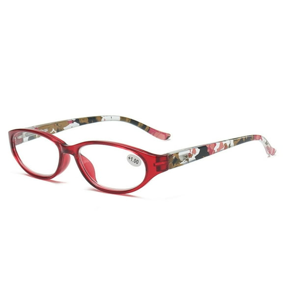 Women Oval Reading Glasses 1.00 Spring Hinge Presbyopic Glasses Lightweight Red Floral Readers +1.00 Strength