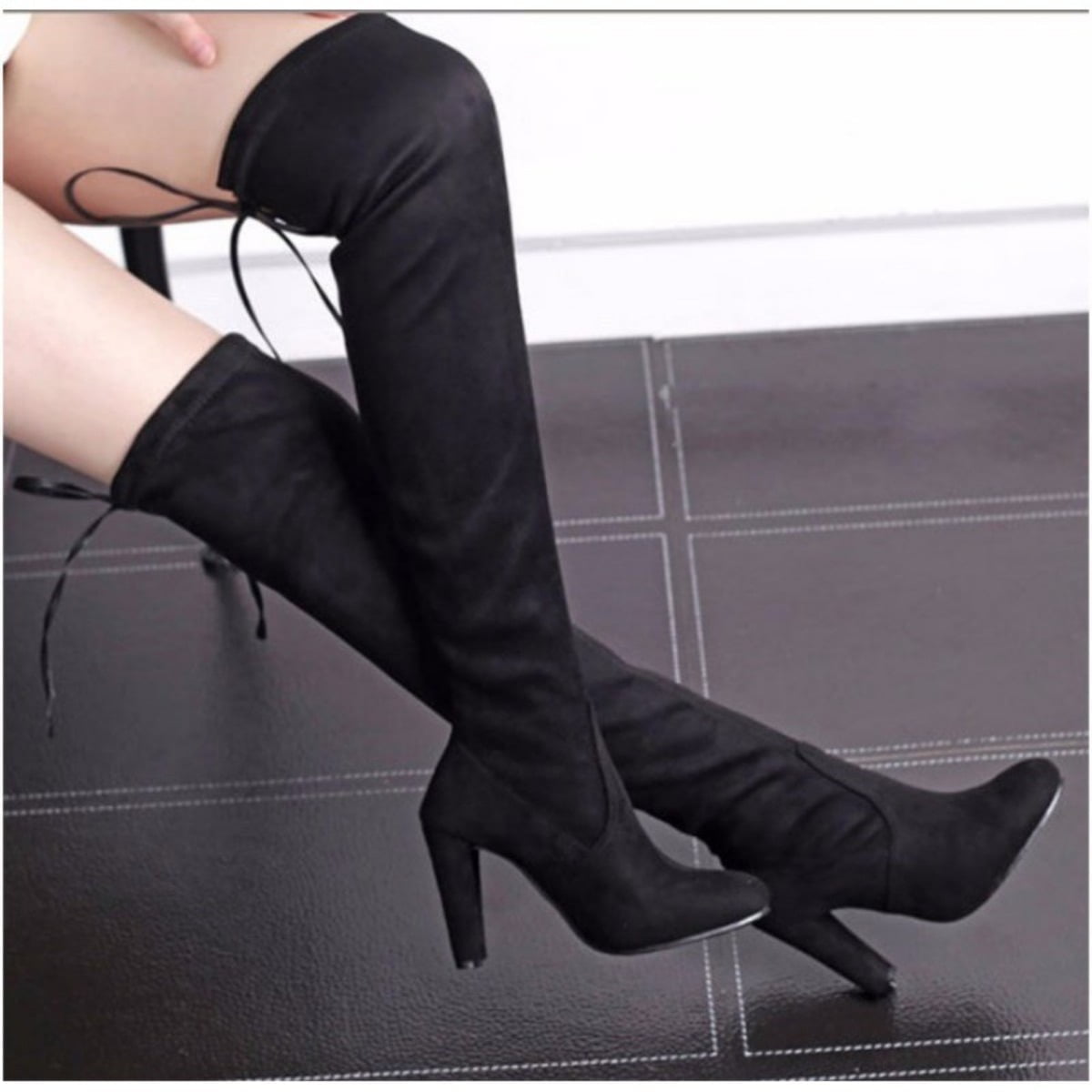flat pointed knee high boots