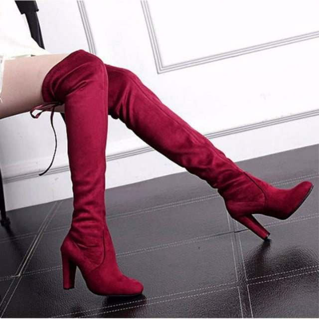 Women Over the Knee Boots Block Winter Thigh High Suede Low Above Flat ...