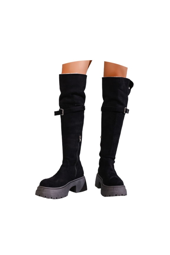 Women Over the Knee Boots Low Heel Winter Block Suede Thigh High Chunky OTK Long Comfort