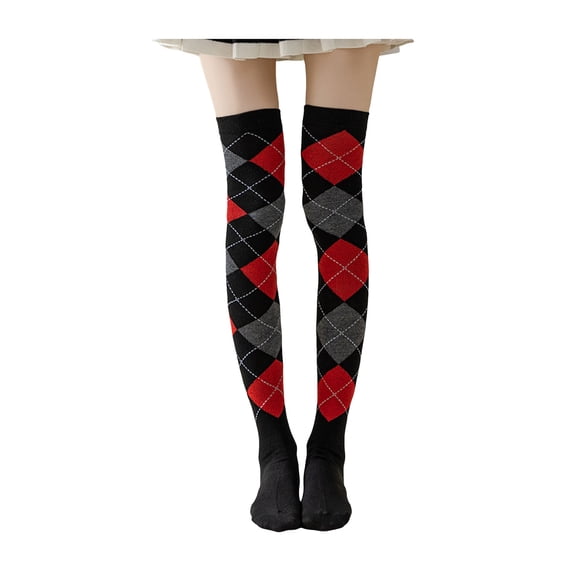 Women Over-the-knee Socks 1 Pair Winter Socks Rhombus Printing Over-the-knee Socks Warm Extra Loose Ankles Contrasting Color Stockings for Wear