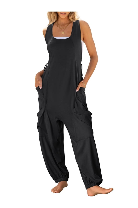 Women Overalls Jumpsuits Loose Casual Dressy Sleeveless Baggy Harem Pants Romper Jumpers 2025 Trendy Summer Outfits Black Large