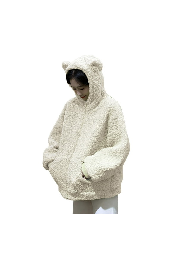 Women Overcoat Winter Outerwear for Women Plus Size Warm Thick Zip Coat with Lapel Casual Loose Fit Soft Lined White 3XL