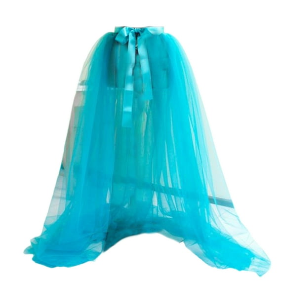 Women Overlay Tulle Long Skirt See Through Mesh Tie Up Floor Length Detachable Tutus Overskirt for Wedding Party Coctail