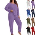 thumbnail image 1 of Women Oversize 2 Piece Loungewear Sevevn Set Long Sleeve Pocket Top Jogger Pants Soft Casual Sleep Outfit Multiple Solid Shades, 1 of 4