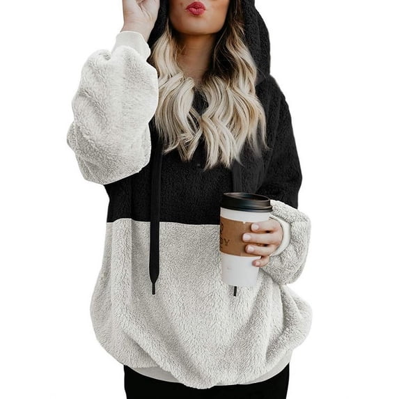 Women Oversize Casual Fuzzy Hoodies Warm Pullover Sweatshirt Tops