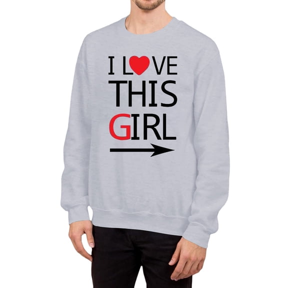 Women Oversize Love Heart Graphic Sweatshirts Valentine Day Shirts Men Couple I This Girl Print Casual Long Sleeve Fall Plus Size Pullover Sweater