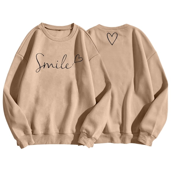Women Oversize Sweatshirts 2026 Letter Heart Print Long Sleeve Crew Neck Workout Trendy Clothes 2025