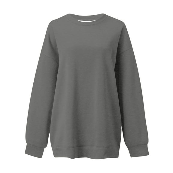Women Oversize Sweatshirts 2026 Solid Color Long Sleeve Crew Neck Baic Casual Y2K Pullover Tops Light Gray