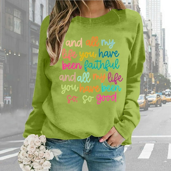 Women Oversize Sweatshirts Long Sleeve Crewneck Letter Printed Lightweight Loose Sweatshirts Blouse Top