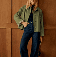 thumbnail image 1 of Women Oversize Trench Coat Plaid Lining Lapel Button Down Casual Crop Jacket Outwear with Pockets, 1 of 12