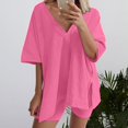 thumbnail image 1 of Women Oversized 2 Piece Clothing Set V Neck T Shirt Shorts Activewear Women's Shorts Casual plus Size Short Dresses for Women Womens Knit Shorts with Elastic Waist Denim Shorts Women Running, 1 of 5