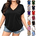 thumbnail image 1 of Hesxuno Women Oversized Basic T Shirts Plus Size Pocket Tops Short Sleeve V Neck Summer Spring Tops Cover Belly Lounge Comfortable Clothes White XXL, 1 of 9