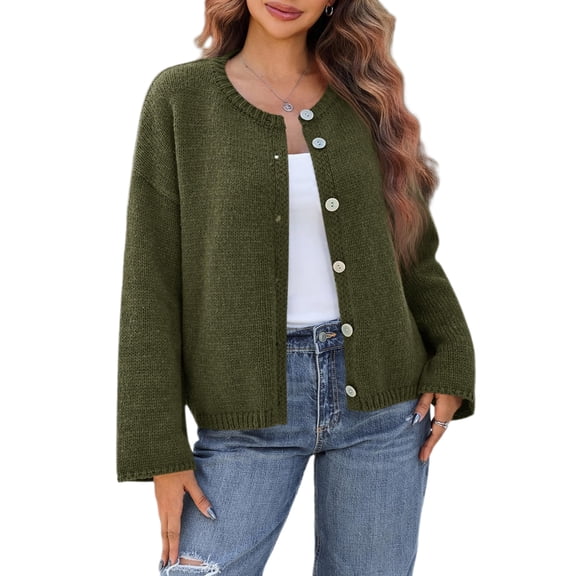 Women Oversized Button Down Cardigan Chunky Knit Long Sleeve Sweater