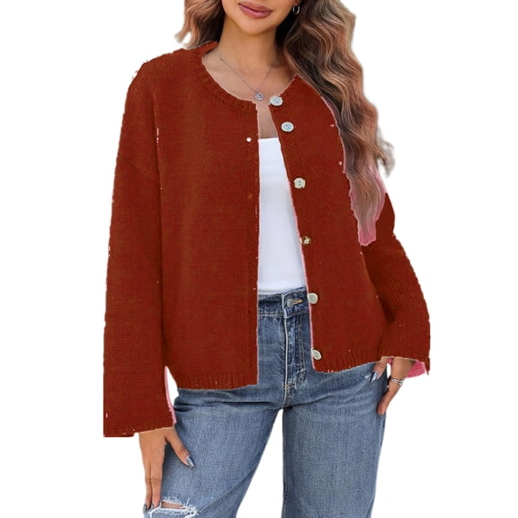 Women Oversized Button Down Cardigan Chunky Knit Long Sleeve Sweater