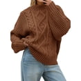 thumbnail image 1 of Women Oversized Cable Knit Sweaters Fall Winter urtleneck Chunky Pullover, 1 of 5