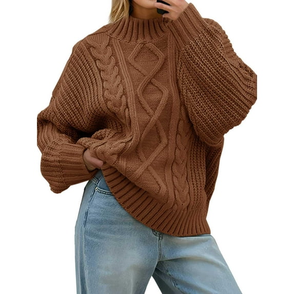 Women Oversized Cable Knit Sweaters Fall Winter urtleneck Chunky Pullover