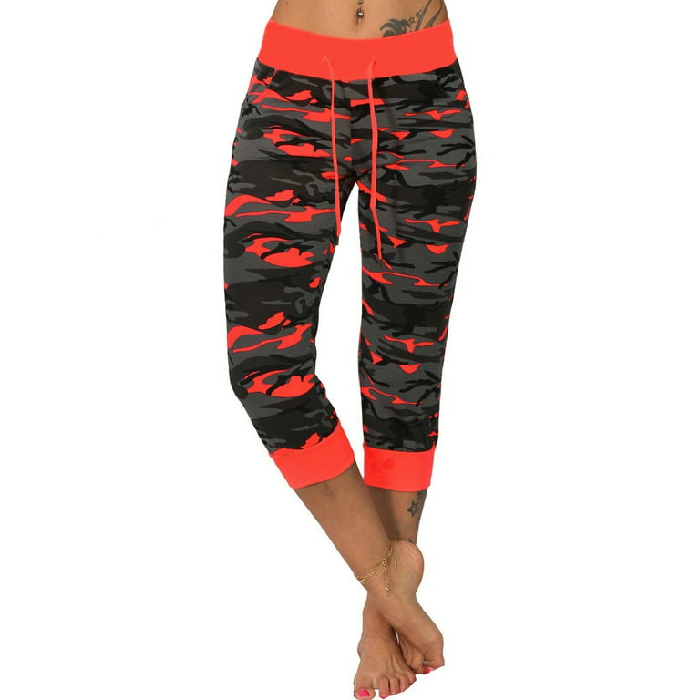 Women Oversized Camo Running Fitness Leggings Pants Skinny Crop Leg Pants  Tummy Control Pockets Jegging Capris for Ladies Active Workout Trousers