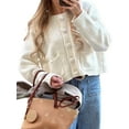thumbnail image 1 of Women Oversized Cardigan Button Up Long Lantern Sleeve Chunky Knit Casual Soft Fall Sweater Coats Cream White S, 1 of 9