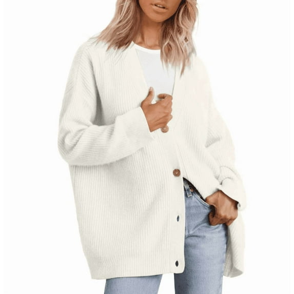 Women Oversized Cardigan Sweater Fall Outfits Cloth Fashion V Neck Loose Soft Knit Button Front Casual Trendy Tops Outwear