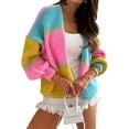 thumbnail image 1 of Women Oversized Cardigan Sweaters Open Front Color Block Lantern Long Sleeve Striped Knit Outwear Coats Pink S, 1 of 8