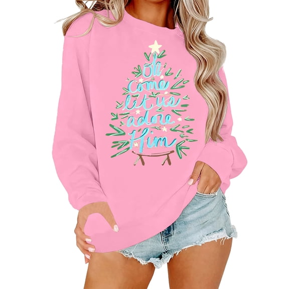 Women Oversized Christmas Sweatshirts Holiday Trendy Xmas Tree Graphic Pullover Tops Casual Long Sleeve Round Neck Loose Blouses