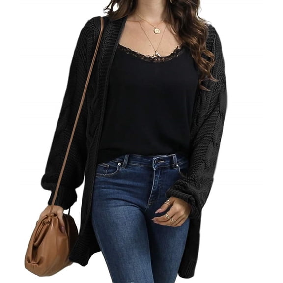 Women Oversized Chunky Open Front Cardigan Sweaters Cable Knit Long Sleeve Cardigans Outwear Coats