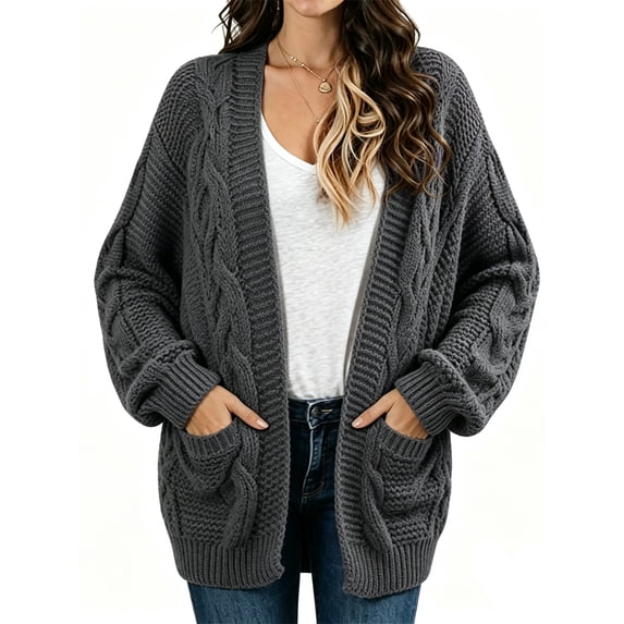 Women Oversized Chunky Open Front Cardigan Sweaters Cable Knit Long Sleeve Cardigans Outwear Coats