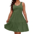 thumbnail image 1 of Women Oversized Cold Shoulder Soild Sleeveless Sundresses Ruffle Hem Tiered Short Dresses Green 4XL, 1 of 6