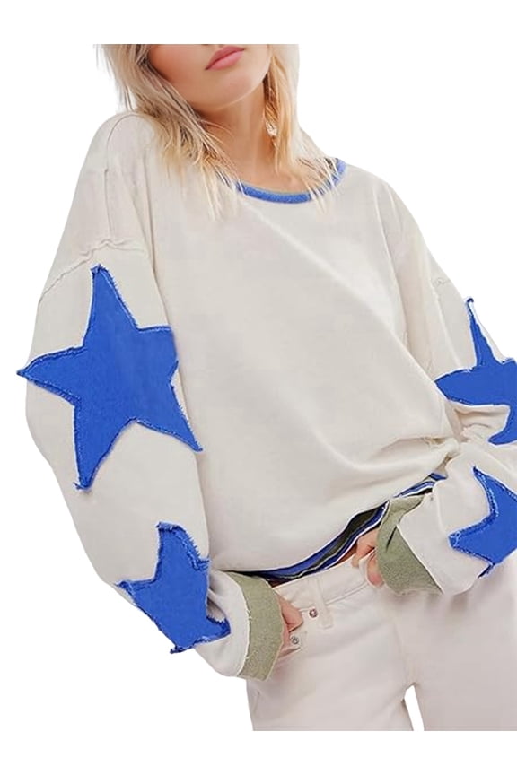 Women Oversized Cotton Long Sleeve Shirts Tops Star Crewneck Pullover Y2K Fall Winter Grunge Clothes XXL