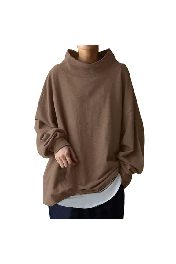 Women Oversized Cotton Sweatshirt Pullover Drop Shoulder Long Sleeve Plain Baggy Round Neck Boyfriend Top S-4XL (4X-Large, Khaki)