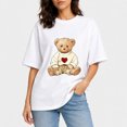 thumbnail image 1 of Women Oversized Cotton T‑Shirt, Cute Teddy Bear Wearing Knit Sweater With Red Heart Warm Sweet Gift‑Theme Drop‑Shoulder Casual Tee, 1 of 9