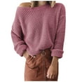 thumbnail image 1 of Women Oversized Crew Neck Sweaters Waffle Knitted Pullover Long Sleeve Winter Spring Tops Loose Casual Sweatshirts (Large, Pink), 1 of 5