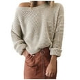 thumbnail image 1 of Women Oversized Crew Neck Sweaters Waffle Knitted Pullover Long Sleeve Winter Spring Tops Loose Casual Sweatshirts (X-Large, Beige), 1 of 5
