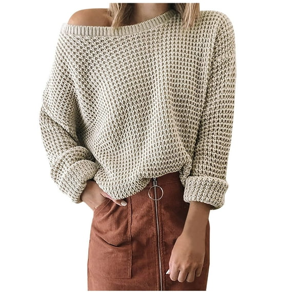 Women Oversized Crew Neck Sweaters Waffle Knitted Pullover Long Sleeve Winter Spring Tops Loose Casual Sweatshirts (X-Large, Beige)