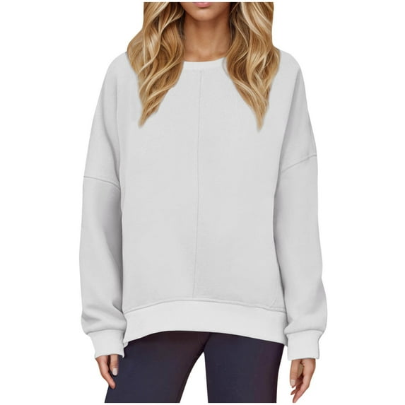 Women Oversized Crew Neck Sweatshirt Cozy Plain Pullover Sweater Drop Shoulder Long Sleeve Fall Casual Jumpers (XL, White)