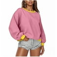 thumbnail image 1 of Women Oversized Crewneck Sweatshirt Drop Shoulder Long Sleeve Colorblock Casual Pullover Spring Fall Winter Tops (XL, Pink), 1 of 5